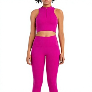 Wholesale OEM Custom Logo 2 Pieces Zipper Front Sportswear Yoga Set for Women Fitness Set Tracksuits Sports Bra & <b>Leggings</b> Yoga - Product Image 1