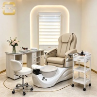 Fauteuil de pédicure électrique inclinable avec bassin en céramique, table latérale intégrée pour massage des pieds et porte-outils pour salon de manucure