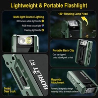 BORUiT R7 Lampe torche LED rechargeable 800 lumens avec lumière RGB, mini lampe de poche portable plate EDC pour les urgences domestiques et extérieures