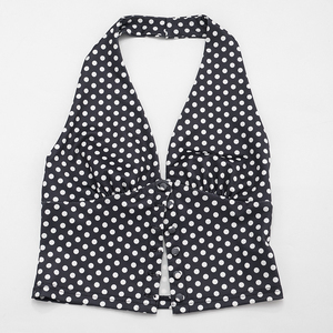 Viviblook Y26ST093 Ensemble deux pièces sexy d'été pour femme : débardeur dos nu à boutons et jupe mini moulante à pois - Product Image 6