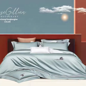 Double-Faced Long Staple Egyptian Cotton Four-Piece Satin High-End Luxury Duvet Cover <strong>Set</strong> King Breathable Eco-Friendly - Product Image 4