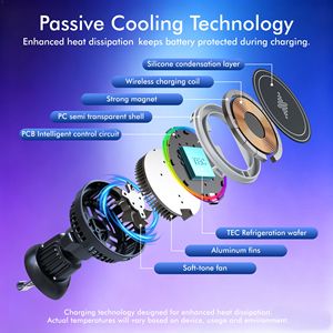 <span class=keywords><strong>Cargador</strong></span> Inalámbrico para Auto con Logotipo Personalizado, Semiconductor con Ventilador, Doble Refrigeración, Fuerte Imán, Soporte Magnético, RGB, para <span class=keywords><strong>iPhone</strong></span> - Product Image 4