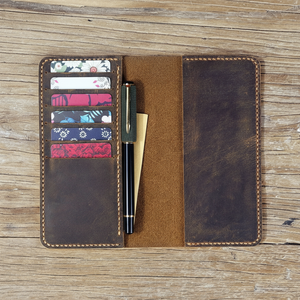 Pur cuir marron hommes Long portefeuille à deux volets voyage téléphone poche porte-carte de crédit portefeuille LCR-0034 - Product Image 1