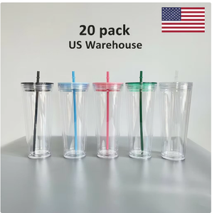 20-pack US Warehouse Mix Kleur 24oz Dubbelwandige Plastic Acryl Voorgeboorde Sneeuwbol met Deksels en Rietjes voor DIY - Product Image 2