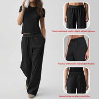 Ensemble de vêtements de sport 2 pièces personnalisé avec logo OEM, t-shirt à manches courtes et pantalon large pour femmes, yoga, fitness, vente en gros, marque privée, vêtements de sport