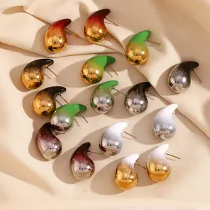 2024 New Arrival Fashion Jewelry Water Drop Earring Stainless Steel Plated 18K Gold Spray Painted Colorful Teardrop Earrings