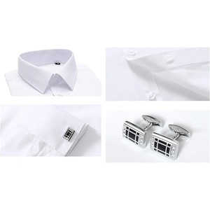<span class=keywords><strong>Camicia</strong></span> da <span class=keywords><strong>Uomo</strong></span> in Stile Francese, <span class=keywords><strong>Slim</strong></span> <span class=keywords><strong>Fit</strong></span>, Formale e Casual, a Righe, in Twill Intrecciato, Maniche Lunghe, Colletto Rovesciato, con Perline, in Poliestere e Cotone - Product Image 4