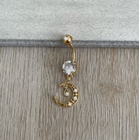 Anneaux de nombril en acier inoxydable, anneaux de nombril, piercing corporel, plaqué or, papillon, chirurgical, CZ, anneau de nombril lune, bijoux 18K