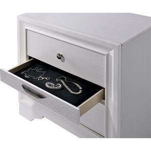 White Nightstand With Nickel Knobs Hidden <b>Drawer</b> Bedside Table - Product Image 3
