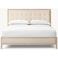 Lit à sommier tapissé en lin, moderne, confortable, durable et écologique, avec cadre en chêne et style de lit moelleux, idéal pour les centres de villégiature de luxe