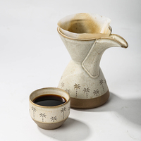Ensemble de café en céramique pour infusion, cafetière en grès gaufré motif palmier avec tasses pour la maison, le bureau ou le café
