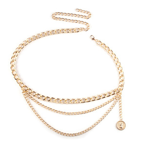 Chaîne de corps et de taille pour femme, style rétro européen-américain, avec pendentif pièce de monnaie portrait, en alliage de zinc doré, pour usage quotidien, style Hip Hop - Product Image 5