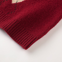 Pull en tricot jacquard rétro de Noël à motif cœur et losanges rouges pour femme, col en V, coupe ample, épaules tombantes, décontracté pour l'automne