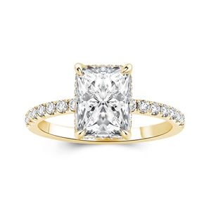SGARIT custom 14K Women's <b>Cushion</b> Cut 4ct Yellow LAB Diamond Engagement <b>Ring</b> With Pavé Side Diamonds IGI Certified Classic Style - Product Image 3