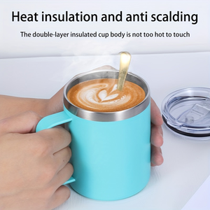 Mug à café isotherme en acier inoxydable à double paroi de 12 oz (354 ml) avec poignée et couvercle, réutilisable, pour le camping et le bureau - Product Image 6