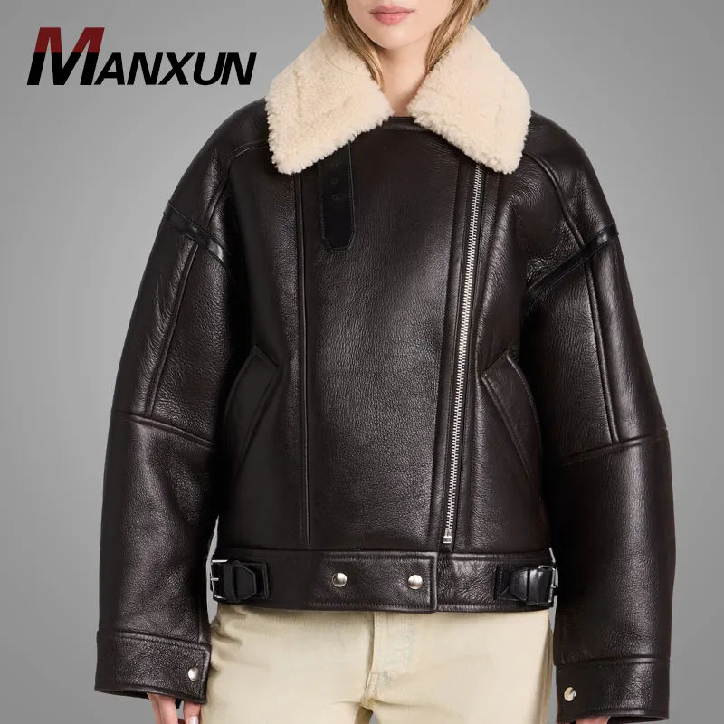 아메리칸 스타일 여성용 모피 자켓 좋은 품질 따뜻한 가죽 코트 멋진 레이디 봄버 재킷 온라인