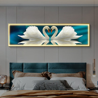 Décoration intérieure personnalisée art mural animal cygne cadre en aluminium lumière LED peintures décoratives en porcelaine de cristal