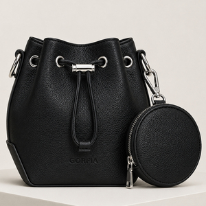 Fashion Women Bucket Bag Drawstring Shoulder Handbag Textured PU Leather Bucket Purse with Detachable Round Coin Pouch - Product Image 1