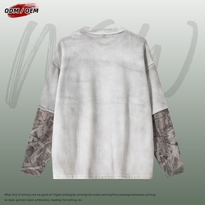 เสื้อยืดฮิปฮอปผู้ชายทรงหลวม แขนยาว ลายพรางวินเทจ ถักทอระบายอากาศได้ดี เป็นมิตรกับสิ่งแวดล้อม สีตัดกัน เหมาะสำหรับฤดูใบไม้ร่วง - Product Image 3