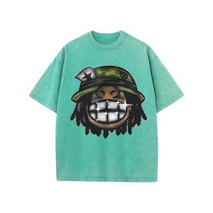 เสื้อยืดผ้าฝ้ายแนวสตรีทของผู้ชายเสื้อฮิปฮอปผ้าฝ้าย100% แนวสตรีททรงโอเวอร์ไซส์แขนสั้นขนาดใหญ่พิมพ์ลายหัวใหญ่แบบถักดิจิตอล - Product Image 5