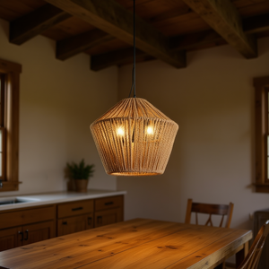 Lámpara Colgante Boho de Cuerda de Cáñamo de 17 Pulgadas, Hecha a Mano con Acabado Natural, Forma de Campana, para Isla de Cocina, Comedor, Dormitorio - Product Image 2