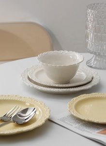 จานอาหารค่ำและชามสลัดพอร์ซเลนสีครีมสไตล์ฝรั่งเศสขายดีที่สุด - Product Image 3