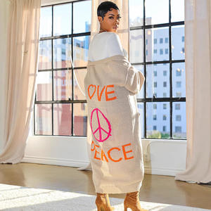 Casual Street Everyday Women's Sweater <b>Cardigan</b> Loose <b>Knee</b> <b>Length</b> <b>Cardigan</b> Knitted Love and Peace <b>Cardigan</b> Coat for Women - Product Image 3