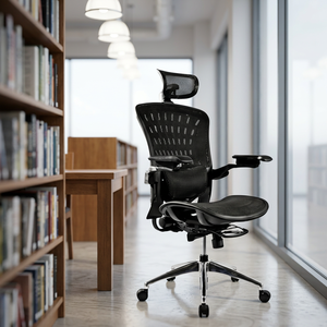 Black Mesh Office <b>Chair</b> with Adjustable Armrest and Headrest Ergonomic Swivel Design Contemporary Style Chrome Base - Product Image 3