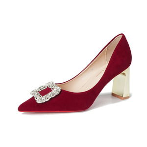 Youxianmei & Zapatos de Tacón de Terciopelo con Punta Puntiaguda y Hebilla de Diamantes de Imitación, Tacón Medio, Elegantes Zapatos de Novia para Mujer - Product Image 5