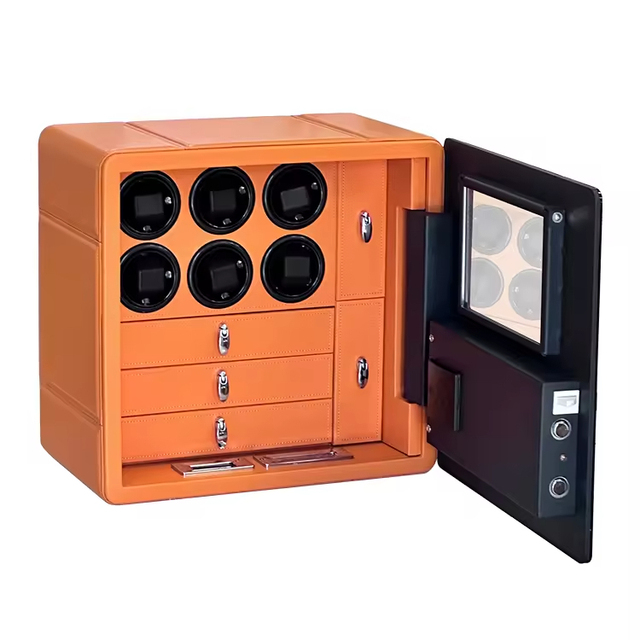 Digital Fingerprint Combination Lock Watch Winder Tempered Glass Door Leather Jewelry Multi-Rotator Watch Winder Safe Box