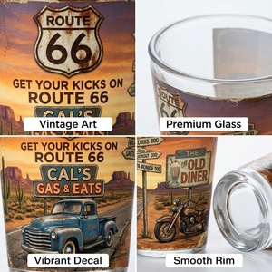 Verre à shot personnalisé <span class=keywords><strong>en</strong></span> gros, thème Route 66 Vintage Americana, souvenir de <span class=keywords><strong>voyage</strong></span> sur la route, avec motif de <span class=keywords><strong>voiture</strong></span> classique de style Diner rétro - Product Image 2
