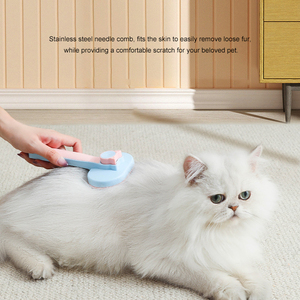 Peigne de massage pour l'épilation des poils, en plastique écologique et en acier inoxydable, avec logo personnalisé, auto-nettoyant, brosse de toilettage pour chiens et animaux de compagnie - Product Image 3