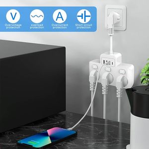 Fast Charge Multi Socket EU <b>Plug</b> Power Strip 3 AC Outlet Multi Extension Cord Electrical Power Socket With 3 <b>USB</b> and 1TYPE-C - Product Image 4
