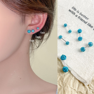 Pendientes de Diamantes Dobles Azules de 4mm, 5mm y 6mm, Corte Brillante Redondo, Diseño Geométrico de Planeta, para Uso Diario - Product Image 1