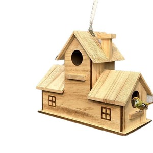 Casa para Pájaros de Madera Sólida para Exteriores, Estilo Villa, Nido Colgante para Aves, Acabado Natural, Tamaño Pequeño - Product Image 5