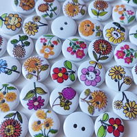 Kancing Kayu 15mm 2 Lubang Warna Putih Motif Bunga Warna-Warni Seri Bunga Cantik Merek Niucky Bebas Nikel untuk Pakaian Anak dan Kerajinan
