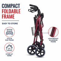 Déambulateur en aluminium avec siège et repose-pieds pliables, rouge, 4 roues, aide à la marche pour les personnes âgées
