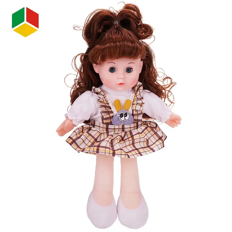 QS Toy Stock 2021 Neuankömmling Mensch 3D Gesicht Baby Schöne Baumwolle 13 Zoll Musik IC Rag Puppe Plüsch tier Soft With Beauty Dress