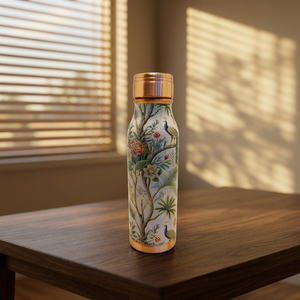 Botella de Agua Moderna de Cobre Puro con Diseño Contorneado y Estampado Floral de Pavo Real, Ecológica, a Prueba de Fugas, Apta para Líquidos Calientes, para el Hogar - Product Image 4