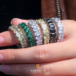 KRKC-Anillo de <span class=keywords><strong>tenis</strong></span> de circonia cúbica con diamantes para mujer, sortija de boda, Zirconia, circonita, zirconita, circón, oro de 18 quilates, 18k - Product Image 1