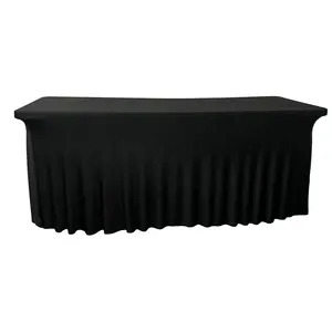 Amazon Hot Selling Black Spandex Stretch Wrinkle Resistant Table Skirt Table Clothes for Rectangle Tables