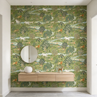 Mural Hewan Hutan Unicorn, Pelapis Dinding Hutan Hijau, Wallpaper Kustom, Pola Singa Rusa Burung untuk Latar Belakang Rumah Hotel Toko
