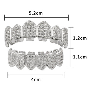 Grillz en or préfabriqué sans nickel Ensemble vertical Grilles dentaires en zircon Top 6 Bottom 6 Fangs K9 Diamants plaqués or Grillz de qualité supérieure - Product Image 5
