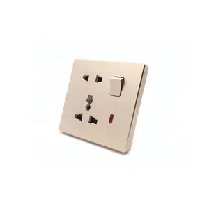 UK British Standard 5 Pin MF Switched Socket with Neon PC Plate 16A Electric Light Wall Socket