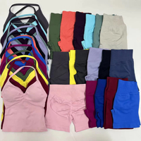 RUIQUWIN Ensemble de shorts de sport et de yoga pour femmes adultes, personnalisable en gros, avec débardeur sans couture à col rond et taille haute, respirant et léger