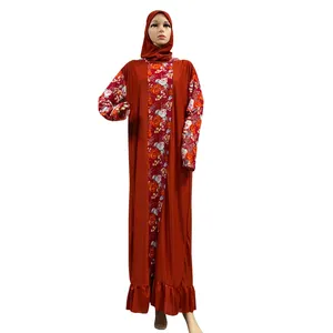 Islamic Modest Double Hijab Abaya Prayer Dress Muslim Women Arab Dubai Turkey Caftan Dress Abaya Patchwork Fabric