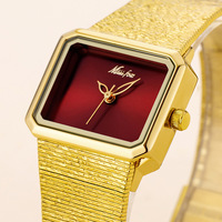 Montre à quartz carrée étanche en acier inoxydable Missfox 006 pour femmes, cadran en verre de 30 mm, bouton poussoir, fermoir caché
