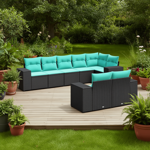 Black Poly Rattan Patio <b>Sofa</b> <b>Set</b> With Cushions Garden Outdoor Furniture Contemporary Design - Product Image 2