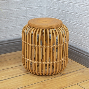 Home Decor Wood Bamboo Rattan Wicker Cylinder <b>Stools</b> Chair Farmhouse Modern Hotel Living Room Furniture - Product Image 3