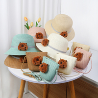 Enfants dessin animé poupées été plage seau casquettes traversant corps sacs de paille à l'extérieur petites pochettes Kapibala papier paille chapeaux sacs ensembles
